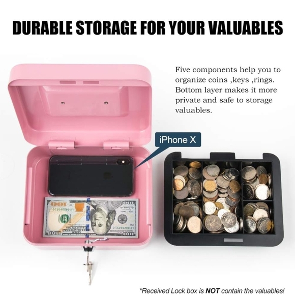 Pink Locking Cash Box with Handle - Picture 8 of 9